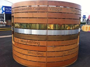 large wooden display for commonwealth games