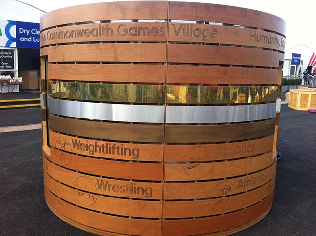 large wooden display for the commonwealth games