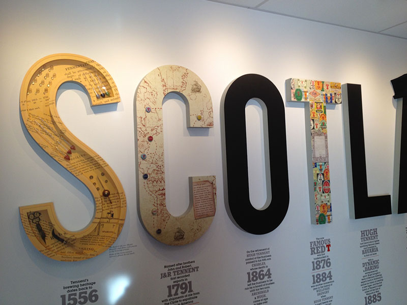 wall display that partly spells out scotland