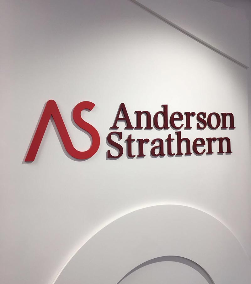 anderson strathern logo on the wall