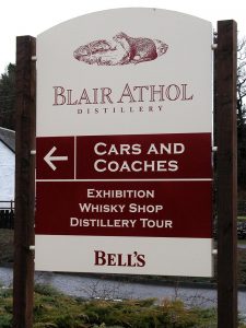 blair athol distillery car par and welcome sign
