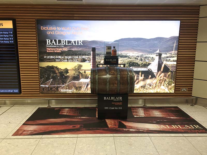 balblair display with a whisky barrel centrepiece