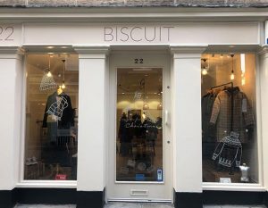 outside the biscuit clothing shop