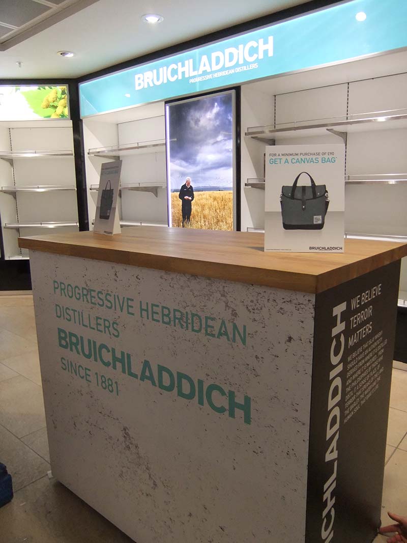 bruichladdich empty display shelves and counter