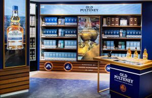 old pulteney whisky display at the airport