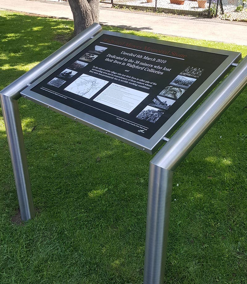 sign with info about the wallyford miners memorial stone