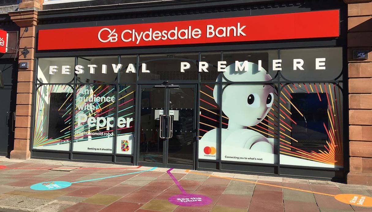 floor graphic signs outside the clydesdale bank