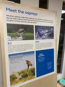 loch garten new visitor centre banner with meet the ospreys message