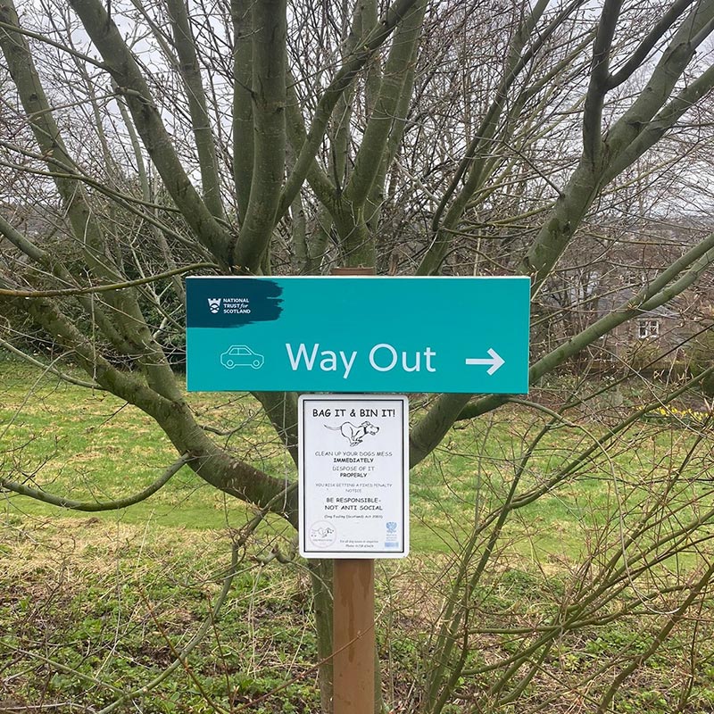national trust for scotland way out info sign