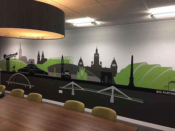 graphics on an office wall